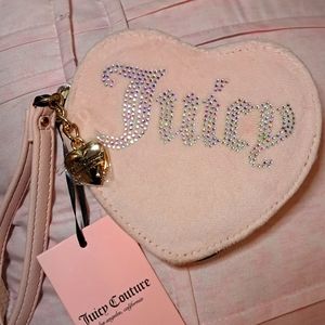 JUST IN JUICY!! Heart Shaped Adorabke pink velour wristlet with AB rhinestones